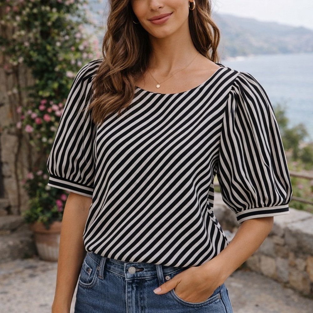 Elegant Black and White Striped Blouse